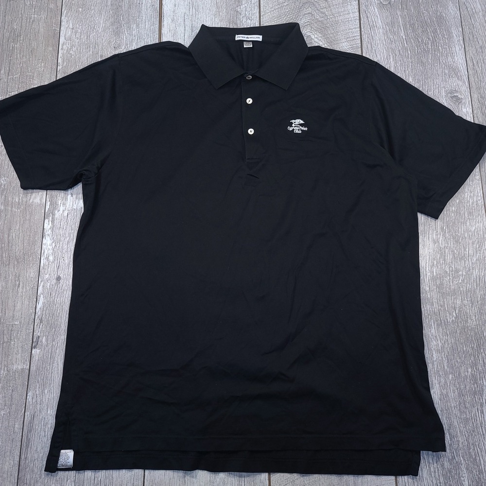 Peter Millar Polo Shirt Mens XXL Black Cypress Point Club Cotton Short Sleeve
